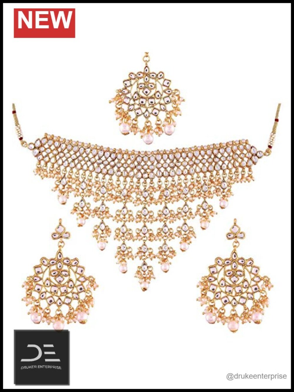 Traditional Kundan Pearl Dangle Drop Earrings Bridal Jewelry Set Gift